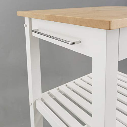 Casual Home Sunrise (Small) with Solid Harvest Hardwood Top Kitchen Island, 22.75"W, Natural&White - WoodArtSupply