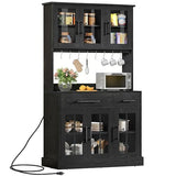 DWVO Kitchen Pantry Storage Cabinet with Microwave Stand, 71'' Tall Kitchen Hutch Cabinets with Power Outlet, Modern Food Pantry Hutch with Drawers ＆ Shelves for Home, Pack of 1, Black DWVO