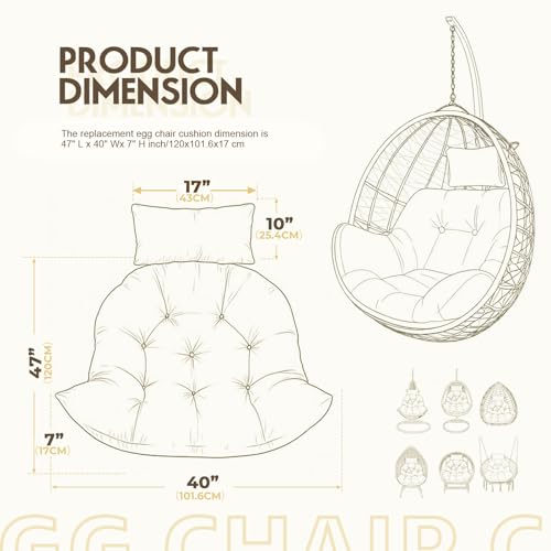 DANGHOOGY Outdoor Egg Chair Cushion, Waterproof Hanging Chair Cushion with Headrest Pillow, Egg Chair Replacement Cushion for Patio Furniture, U-Shaped Eggs Swing Cushion for Basket Chairs, Brown