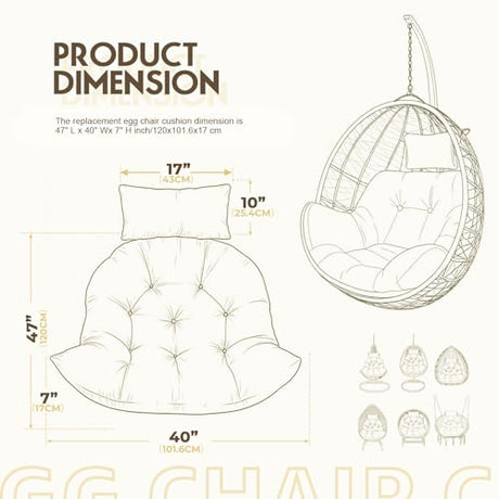 DANGHOOGY Outdoor Egg Chair Cushion, Waterproof Hanging Chair Cushion with Headrest Pillow, Egg Chair Replacement Cushion for Patio Furniture, U-Shaped Eggs Swing Cushion for Basket Chairs, Brown DANGHOOGY