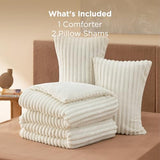 Bedsure Comforter Set Queen Size - GentleSoft™ 3 Pieces Double-Side Fleece Fluffy White Comforter Set, Cozy Striped Room Decor Aesthetic, Luxury Bedding Queen Size, 2 Pillowcases, 90x90 Inches Bedsure