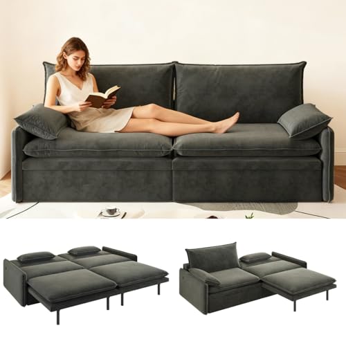 81" 3-in-1 Convertible Sofa Bed, Pull Out Couch with Deep Seat & Storage, Chenille Loveseat Cloud Couch with USB Port & Pillow, Futon Sofa Bed Couches for Living Room/Apartment/Bedroom, Dark Grey TaiEnjoy
