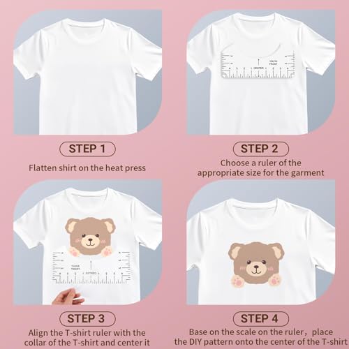 Jiehstu Tshirt Ruler Guide Vinyl Alignment, Transparent V-Neck/Round PVC Ruler for Alignment, Designs Pocket Logo, Fit for Heat Press, Alignment, Children Youth Adult, Front and Back Measurement Jiehstu