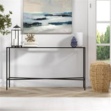 Pemberly Row 55" Blackened Bronze Metal/Glass Console Table, Tempered Glass Top, Geometric Crossbar Design, Modern Industrial Style Accent Table for Living Room or Entryway Use Pemberly Row