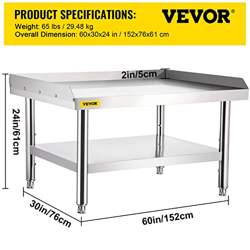 VEVOR Stainless Steel Equipment Grill Stand, 60 x 30 x 24 Inches Stainless Table, Grill Stand Table with Adjustable Storage Undershelf, Equipment
