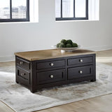Signature Design by Ashley Drazmine Casual Lift-Top Coffee Table with 4 Drawers and Casters, Dark Brown & Light Brown Signature Design by Ashley