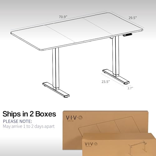 VIVO Electric Height Adjustable 71 x 30 inch Memory Stand Up Desk, White Table Top, White Frame, Standing Workstation with Preset Controller, 1B Series, DESK-KIT-1W7W - WoodArtSupply