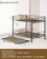 Feetice Full Over Full Bunk Bed with Trundle, Heavy Duty Metal Bed Frame with Full-Length Guardrails & Ladder, 3-in-1 Convertible Full Bunk Bed, Noise-Free, No Box Spring Needed, Black Feetice