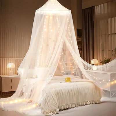 YEERSWAG Bed Canopy with Lights, Bed Canopy for Girls Princess with Luminous Stars, Canopy Bed Curtains for Twin Size Bed, Baby Kids Adult Indoor Decor Bedroom Reading Nook Outdoor Camping, White