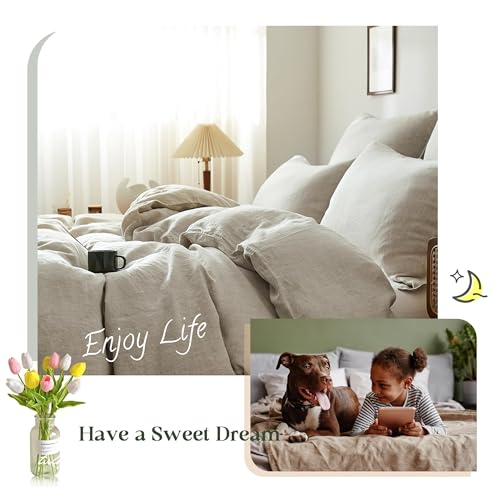 Simple&Opulence 100% Linen Duvet Cover Set, 3 PCS Natural French Flax Duvet Cover King Size, Breathable Soft Comfy Bedding Comforter Cover with 2 Pillowcases(Linen, 104"x92") Simple&Opulence