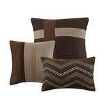 Madison Park Palisades Comforter Set Modern Faux Suede Pieced Stripe Design, All Season Down Alternative Cozy Bedding with Matching Shams, Decorative Pillows, King(104"x92"), Brown 7 Piece Madison Park