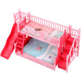 NOLITOY Miniature Bunk Bed with Slide for 6 Inch Dolls - Pink Double Deck Plastic Dollhouse Furniture Playset with Ladder & Bedding Accessories - Fits Small Dolls Figures NOLITOY