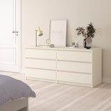 Tvilum 6 Drawer Double Dresser, Bedroom Furniture, Handle-free Drawers, Contemporary, White Tvilum