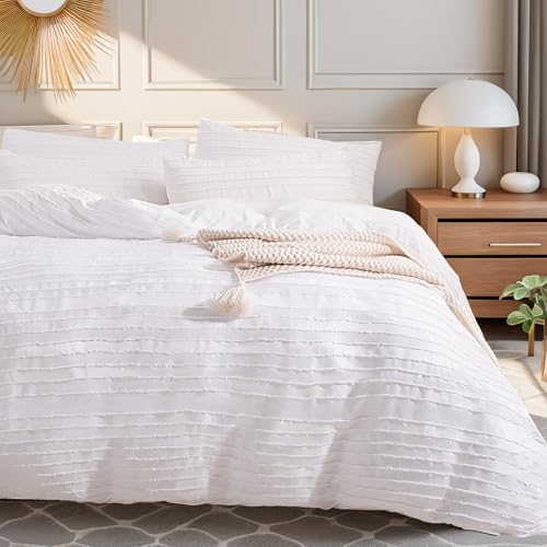 NEXHOME PRO Twin Duvet Cover, White 2 Pieces Boho Tufted Duvet Cover Set, Soft and Lightweight 100% Washed 100% Washed Microfiber Comforter Cover Set for All Season(White Twin, 66 x 90)-No Comforter NEXHOME PRO