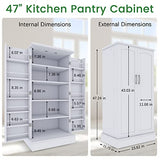 Jehiatek 47” Kitchen Pantry Cabinet, White Freestanding Buffet Cupboards Sideboard with Doors & Adjustable Shelves, Kitchen Pantry Storage Cabinet for Kitchen, Living Room and Dinning Room Jehiatek