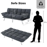 Modern Corduroy Sofa Bed Futon,Convertible Sleeper Bed Couch with 4 Reclining Backrest &Armrest,68" Comfy Cloud Sofa Loveseat for Small Living Room Office (Grey) Anwick