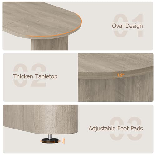 GarveeHome 70.8 Inch Oval Dining Table for 6-8 People, Long Large Kitchen Table with Thick Sturdy Wooden Base, Farmhouse Dining Room Table for Kitchen, Living Room, Office (Gray) GarveeHome