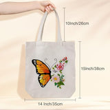 Louise Maelys Embroidery Kit Canvas Tote Bag for Beginners,Cross Stitch Kits for Adults,DIY Needlepoint with Butterfly Floral Pattern,Women Shopping Reusable Grocery Bags