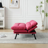WDYLWFHW Convertible Futon Sofa Bed, Linen Folding Loveseat Couch with Adjustable Backrest and Wooden Legs,Double Sleeper Sofa Couches for Small Spaces Living Rooms Apartment Office (Rose Red) WDYLWFHW