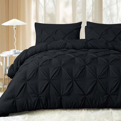 JOLLYVOGUE Full Size Comforter Sets 7 Pieces - Bed in a Bag Full for All Season, Pintuck Bedding Comforter Sets with Comforter, Flat Sheet, Fitted Sheet and Pillowcases & Shams, Black