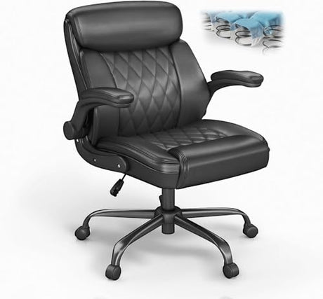 AnyGod Ergonomic Mid-Back Desk Chairs Comfy for Home Office with Flip-up Armrests, Lumbar Support, Adjustable Height and Swivel Rolling Wheels AnyGod