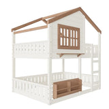 Harper & Bright Designs Full Over Full House Bunk Bed with Window and Roof, Solid Wood Low Bunk Beds with Bookshelf, Ladder and Guardrail, Space Saving for Boys and Girls, Beige & Natural Harper & Bright Designs