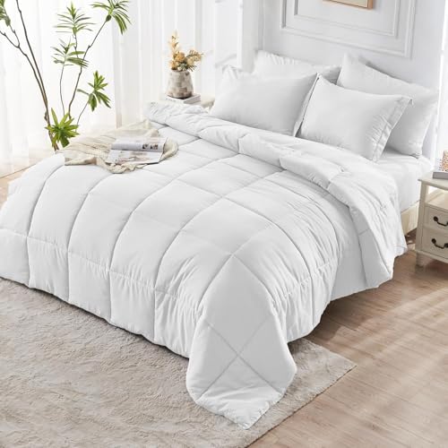 JOLLYVOGUE Twin Comforter Set, Ultra-Soft Bed in a Bag Twin Size 5 Pieces, Oeko-TEX Certified Bedding Set with Down Alternative Comforter, Sheets, Pillowcases & Shams, White JOLLYVOGUE