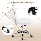 Yaheetech Armless Desk Chair Modern Tufted Office Chair Faux Leather Upholstered Computer Chair with Adjustable Seat Height and Rolling Wheels for Home/Office, White Yaheetech