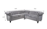RARZOE Chesterfield L Shaped Sectional Sofa, Deep Button Tufted Velvet Sofa, Upholstered Rolled Arm Classic Chesterfield Settee Furniture for Living Room, Grey RARZOE