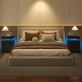 OneBlis LED Nightstands Set of 2, 17 Inches Night Stand Set 2, Modern Bedside Table with LED Lights, High Gloss Surface, End Table with Storage for Bedroom, Black OneBlis