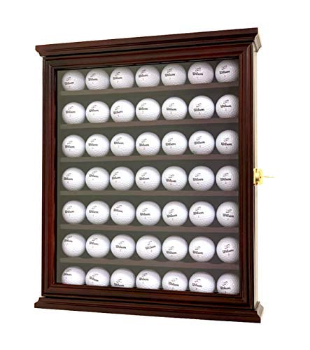DECOMIL - Solid Wood Golf Ball Display Case Cabinet Wall Rack Holder UV Protection Lockable (Cherry, 49 Golf Ball) DECOMIL