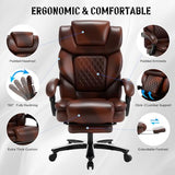 Comermax Heavy Duty Leather Office Chair with Footrest, Wide Seat Big Tall Reclining Office Desk Chair for 500lbs Heavy People, Brown Comermax