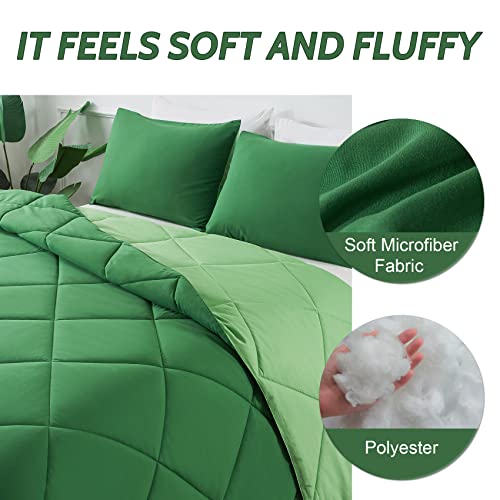 Decroom Lightweight Queen Comforter Set with 2 Pillow Sham - 3 Pieces Set - Quilted Down Alternative Comforter/Duvet Insert for All Season - Olive Green/Grass Green - Queen Size Decroom