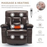 Comermax Rocker Recliner Chair with Heat and Massage, Wide Seat Heated Massaging Reclining Chair, Faux Leather Manual Swivel Rocking Recliners with Cup Holder, Dark Brown