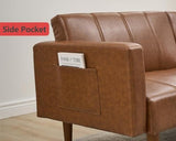 GOCAPTAIN 75" Convertible Futon Sofa Bed, Mid-Century Modern PU Leather Couch with Adjustable Backrest, Sleeper Loveseat with Side Pockets, Easy Assembly for Living Room & Guest Room (Brown) GOCAPTAIN