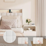 bzbbzc Floating King Size Bed Frame with RGB LED Lights & Charging Station, Upholstered Platform Bed with Hidden Storage Headboard & Shelves, Noise Free, Heavy Duty Frame, Beige bzbbzc