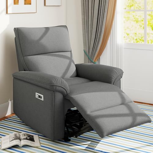 QicoFelix Wall Hugger Recliners for Small Spaces, Zero Wall Power Recliner on Clearance, Fabric RV Recliner, Home Theater Seating for Living Room w/USB Ports (Dark Gray)