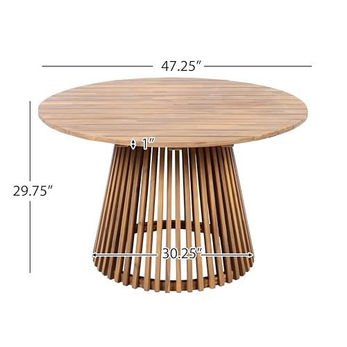 Merax 5 Pieces Patio Dining Sets for 4 People, Outdoor Acacia Wood Furniture Sets, 47.25" Large Round Table & Slatted Dining Chairs for Garden Patio Deck, Teak Look & White Rope Merax