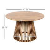 Merax 5 Pieces Patio Dining Sets for 4 People, Outdoor Acacia Wood Furniture Sets, 47.25" Large Round Table & Slatted Dining Chairs for Garden Patio Deck, Teak Look & White Rope Merax
