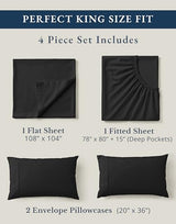 LANE LINEN 100% Organic Cotton Bed Sheets King Size, Soft & Comfy Fully Elasticized Percale Bedding Sheets & Pillowcase Set, Low Pilling Machine Washable King Sheet- Black Sheets LANE LINEN