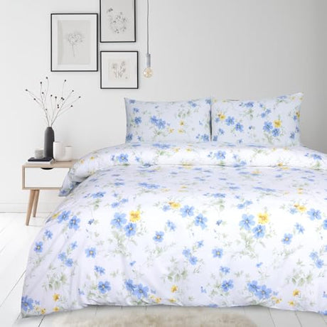 YINFUNG Blue Floral Cotton Duvet Cover Set Full White Yellow Flower Wildflower Cottage Botanical Summer French Country Girls Women Spring All Season Duvet Cover Zipper Aesthetic Bedding Set YINFUNG