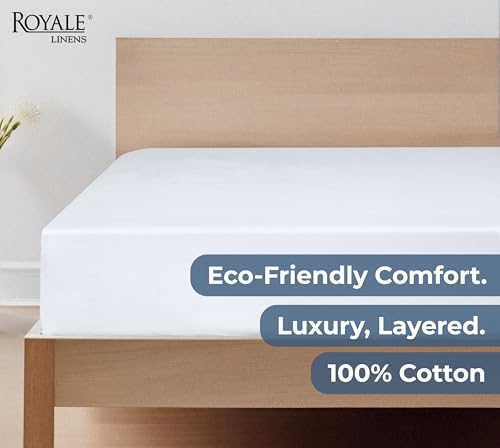 Royale Linens 100% Organic Cotton Fitted Sheet - Percale Weave - Super Soft Deep Pocket Bottom Sheets - White Elastic Sheet Twin Size - Twin Fitted Sheets Only - (39"x75"+15", White) ROYALE LINENS