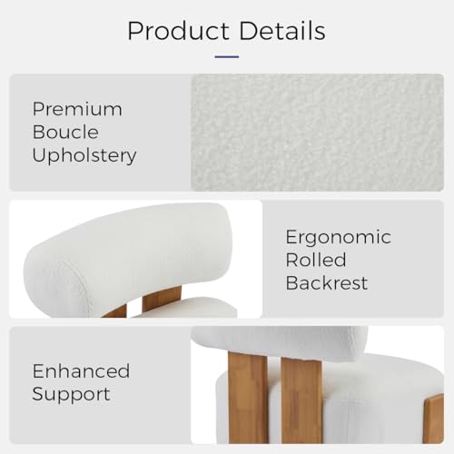 Hennhari Boucle Accent Chair with Solid Wood Frame for Living Room, Modern Side Chair with Rolled Backrest, 27.25" Lounge Chair with Soft and Durable Boucle Fabric for Bedroom and Office (Beige) Hennhari