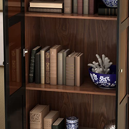 Elegant ECACAD 3-Tier Bookcase Storage Cabinet with Acrylic Glass Doors - Brown and Black - WoodArtSupply