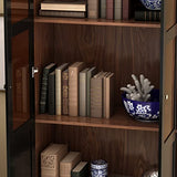Elegant ECACAD 3-Tier Bookcase Storage Cabinet with Acrylic Glass Doors - Brown and Black ECACAD
