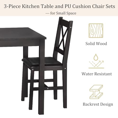 Pazidom Small Dining Table Set 3 Piece Wood Dinning Room Table Set for 2, Square Kitchen Table and 2 Chairs, Space Saving Dinette for Kitchen, Dining Room, Appartment, Dark Brown Pazidom