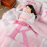 Feelyou Kids Pink Bowknot 7 Pieces Bedding Set Full Size, Personalized Initial K Bed in A Bag Princess Glitter Comforter Set with Sheets Boys Girls Bow Alphabet Teens Bed Set Bedroom Decor 7Pcs Feelyou