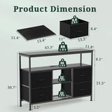 SageNest TV Stand Dresser for Bedroom, Entertainment Center for TV up to 50 inch with LED Lights & Charging Station, Media Console with 4 Fabric Drawers and Open Storage Shelves for Living Room, Black SageNest