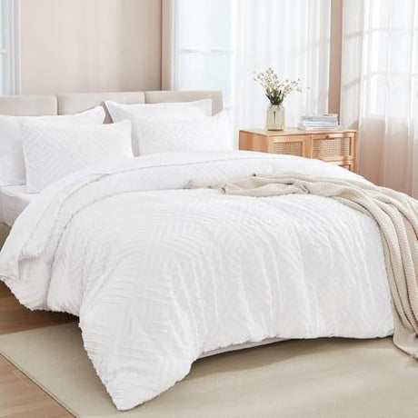 Andency White Comforter Queen Size Set with Sheets - 7 Pieces Boho Bed in a Bag Tufted Bedding Sets Lightweight All Season Bed Set with Comforter, Sheets, Pillowcases & Shams Andency
