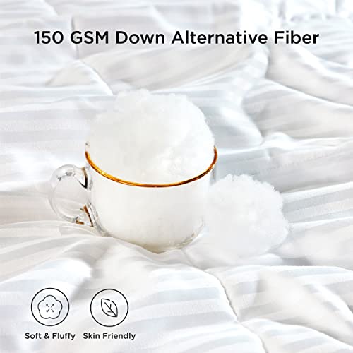 Bedsure Duvet Insert Full Size - Lightweight Comforter, Quilted Cooling Duvet Insert, Down Alternative Summer Comforter with 8 Tabs, Ultra Soft, Striped, Machine Washable, Full, White, 82x86 inches Bedsure